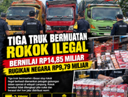 Tiga Truk Bermuatan Rokok Ilegal Senilai Rp14,85 Miliar, Negara Rugi Rp9,79 Miliar